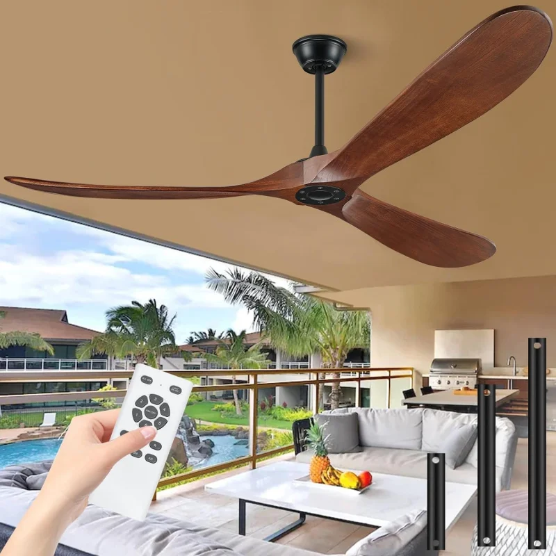 walnut madeira ventilador de teto com controle remoto 72 ventilador sem luzes alta cfm quiet lamina 01