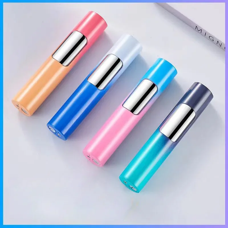 Compact circular press lighter, pink flame, night light gradient, windproof creative personality, cool gift giving, ignition