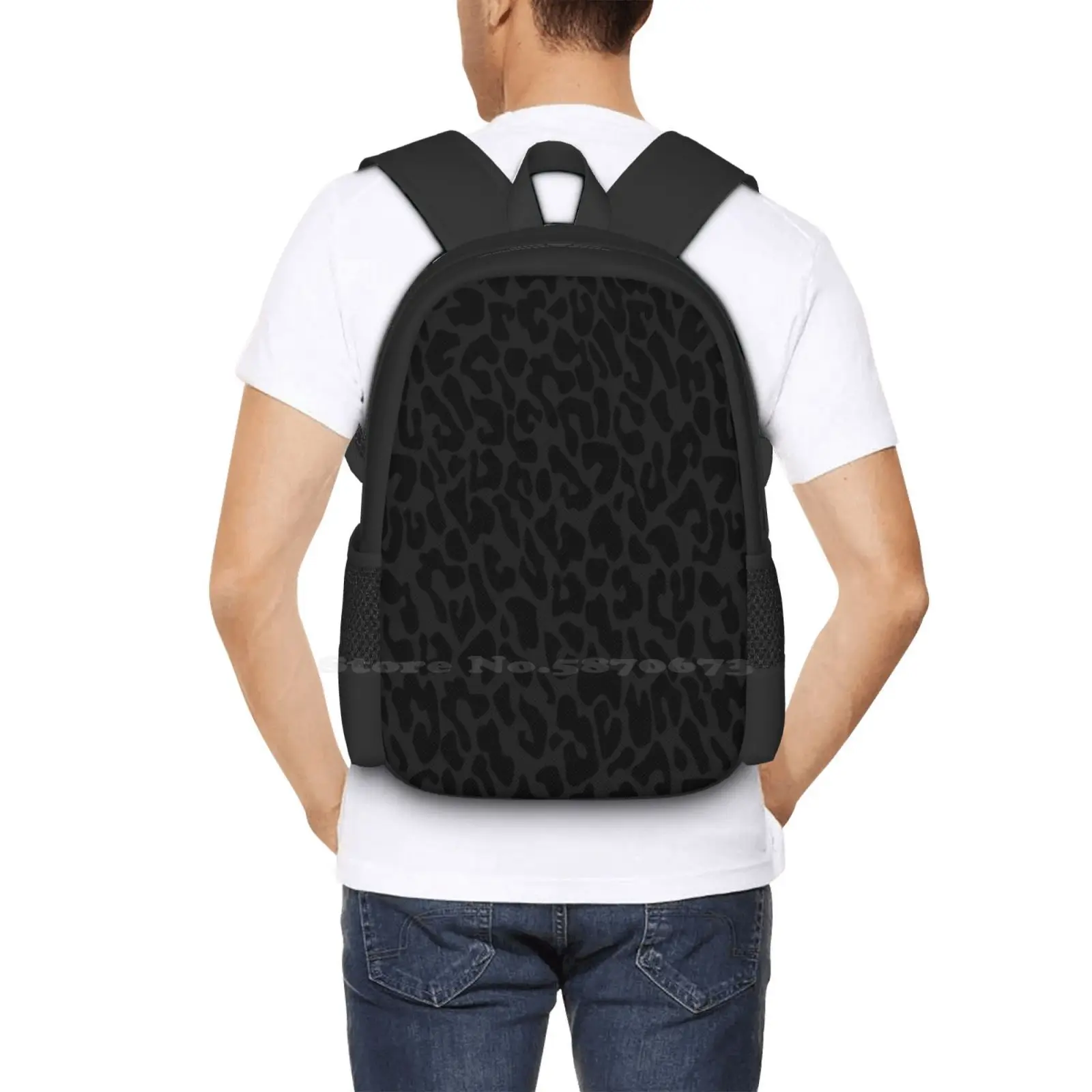 Black Leopard Print Hot Sale Schoolbag Backpack Fashion Bags Black Leopard Gray Leopard Grey Leopard Leopard Pattern Animal