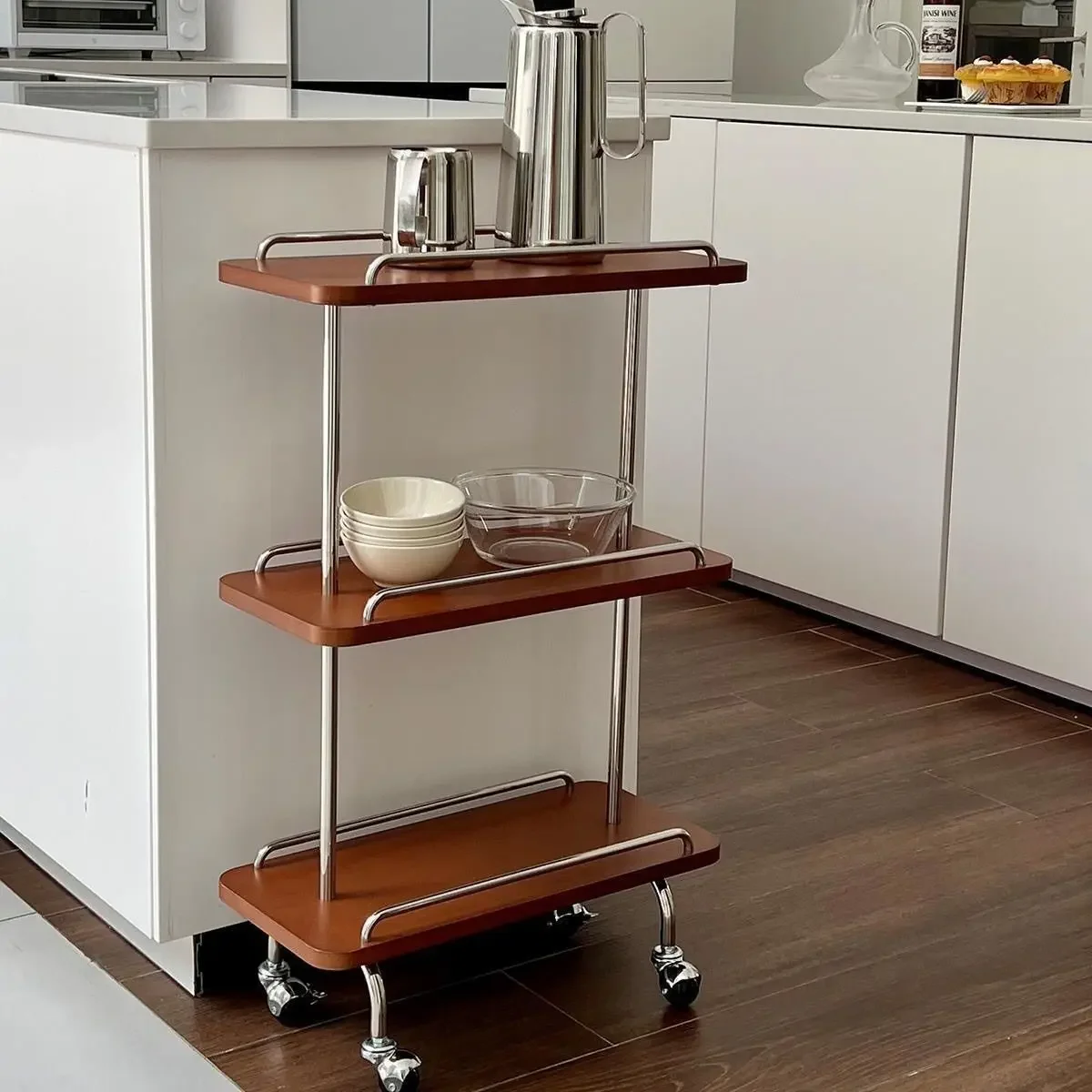 Artistic Medieval Trolley Narrow Storage Rack Multi-Layer Luxury Storage Mobile Living Room Metal Side Table Kitchen