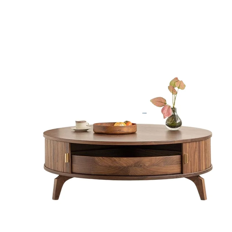 

Nordic all solid wood black walnut round coffee table, artistic sense wabi sandy wind cherry simple round