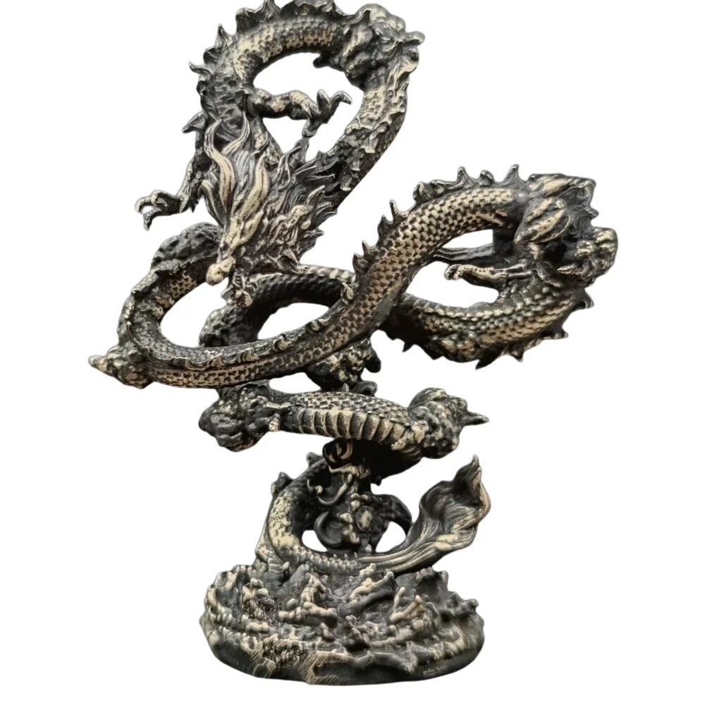 

Black Vintage Chinese Dragon Pure Copper Ornaments Realistic and Fierce