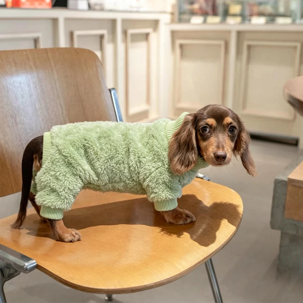 Fleecejas voor vrouwelijke teckelhonden, warme sweater, 4-potige jumpsuit met buikbedekking voor teckelhonden, zachte loungekleding