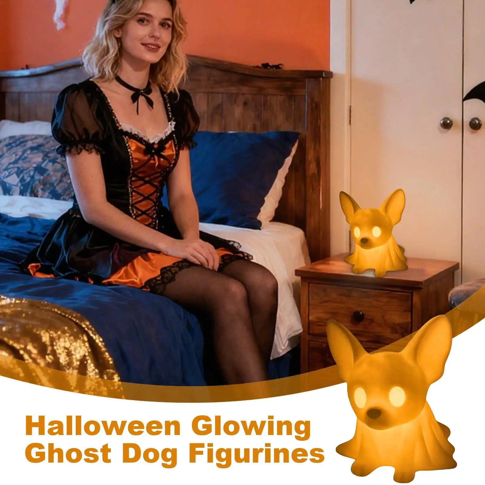 Dog Night Light Halloween Glow Dachshund Ghost LED Lamp Cute Home Decor For Porch Kitchen Apartment Bar Living Room Window