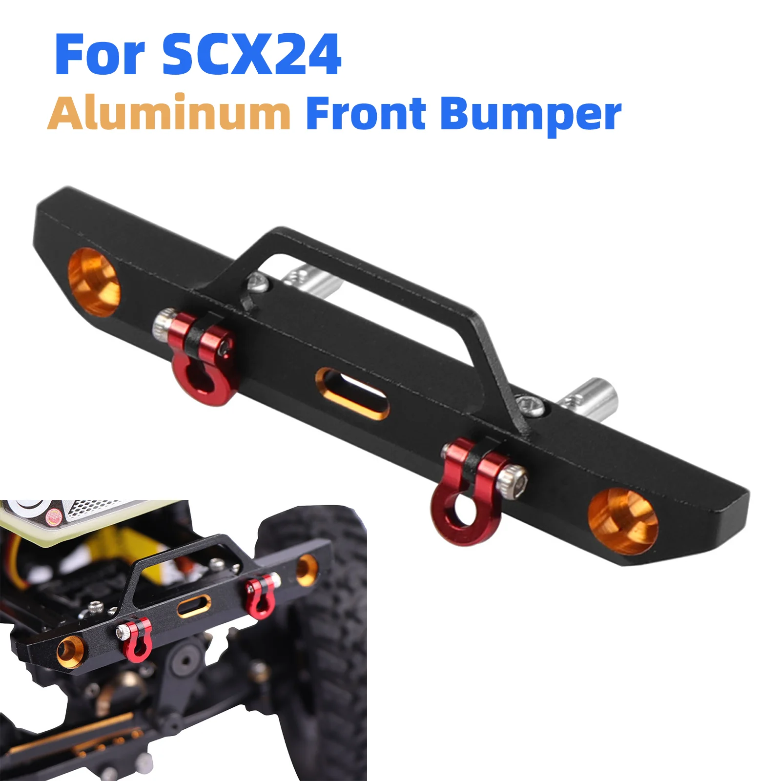 Acekeeps 58mm Aluminum Front Bumper for Axial SCX24 90081 RC Crawler 1/24, with 2 Red Tow Shackles, 2 Styles