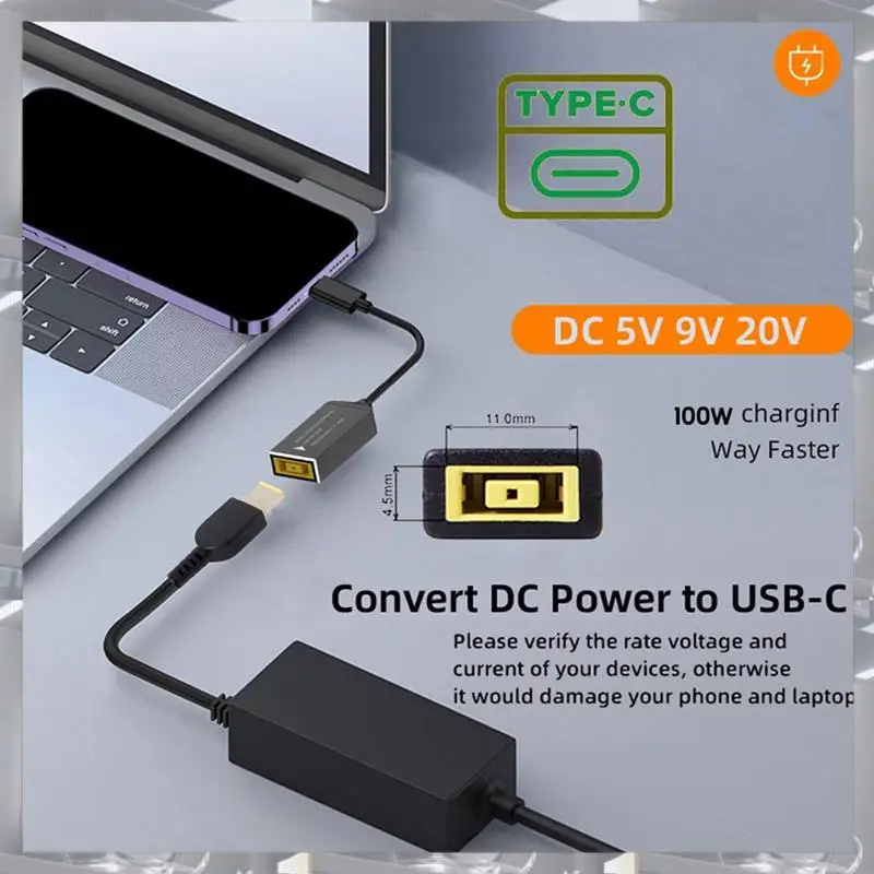 

Лидер продаж-4X PD100W для Lenovo DC Square Jack в USB Type-C, зарядный кабель, совместимый с зарядным устройством для ноутбука Lenovo