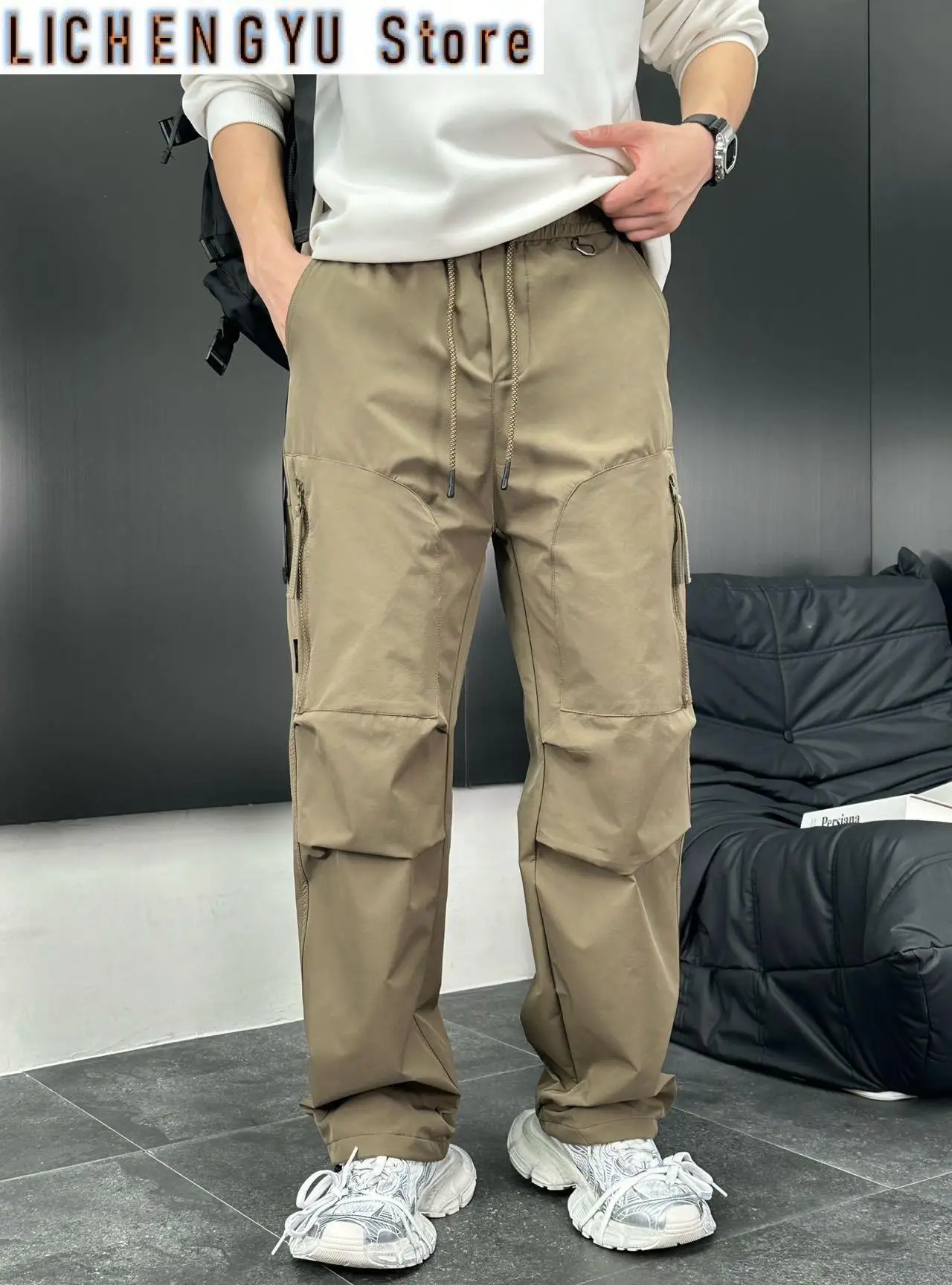 Men's Workwear Straight Leg Pants American Styles Multiple Pockets Loose Wide Leg Trousers Outdoor Sports Paratrooper Pants