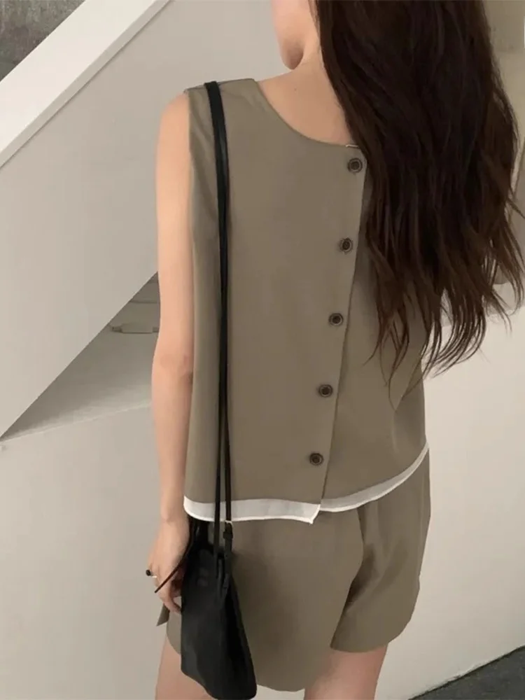 

High Waist Vest Bal Single Button Patchwork Women's Summer New Sle Faion Set ort Pants Skirt Two-Piece Suit
