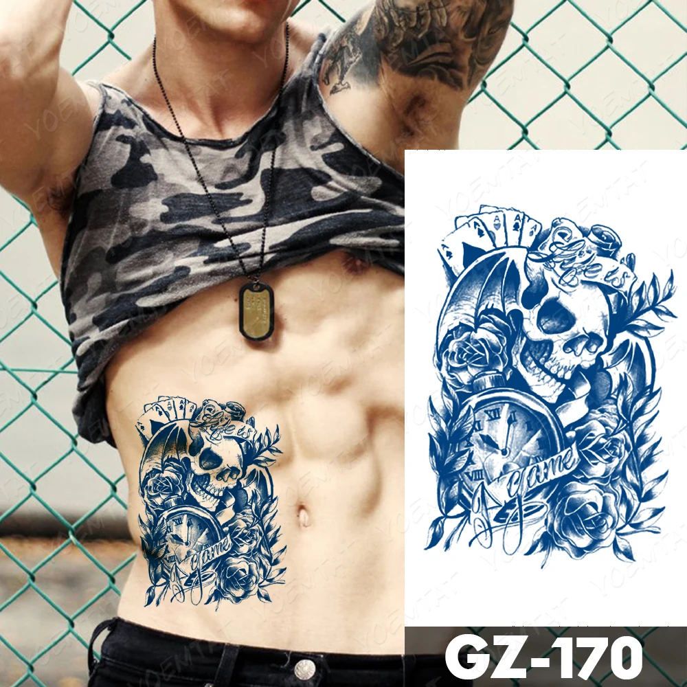 Juice Ink Lasting Waterproof Tattoo Sticker Eye Clock Tiger Wolf Skull Flash Full Tatoo Geometric Body Art Fake Tatto Men Women