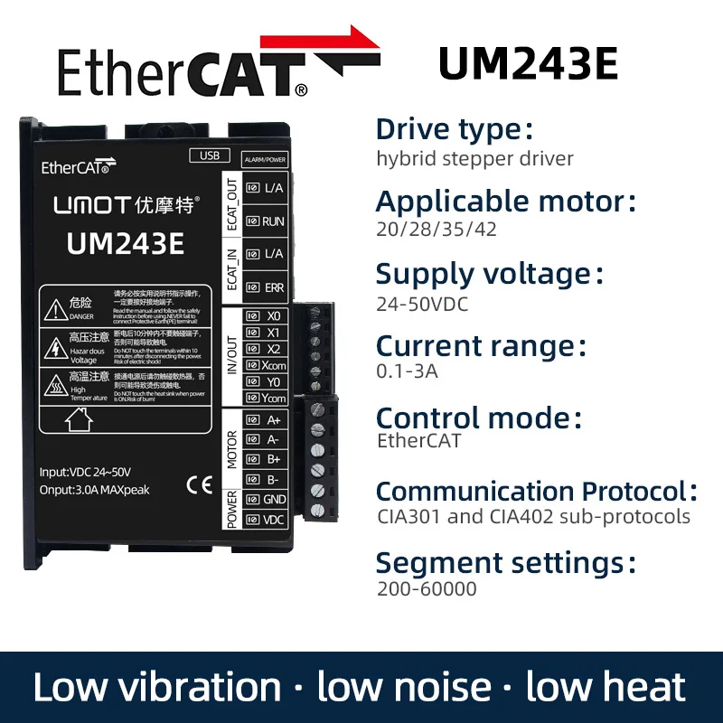 UMOT Accurate Feedback 20-50V DC 0.1-4A Bus-type EtherCAT Step Closed-loop Driver System for Nema8/11/14/17/23/24 Stepper Motor