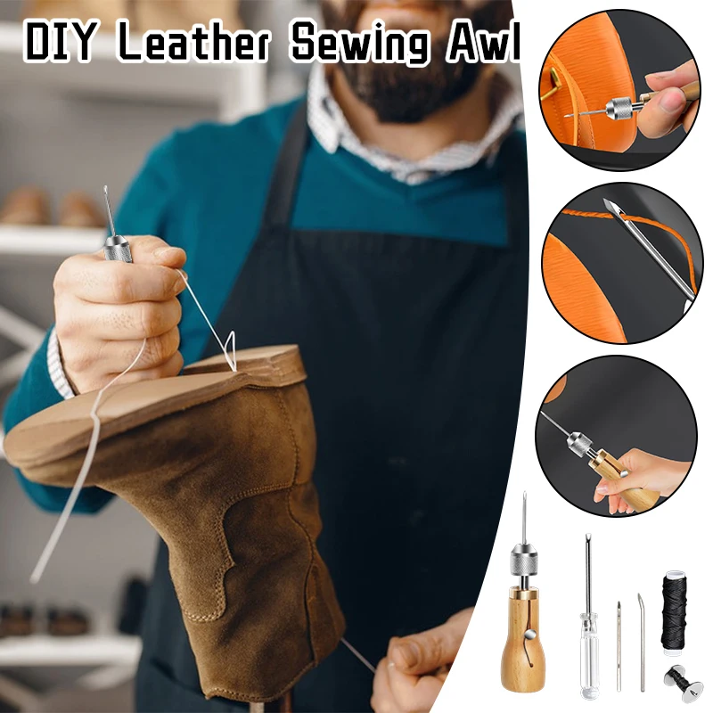 

DIY Leather Sewing Awl Kit Waxed Thread Hand Sewing Tools Leather Craft Edge Stitching Belt Strips Shoemaker Canvas Repair Tools