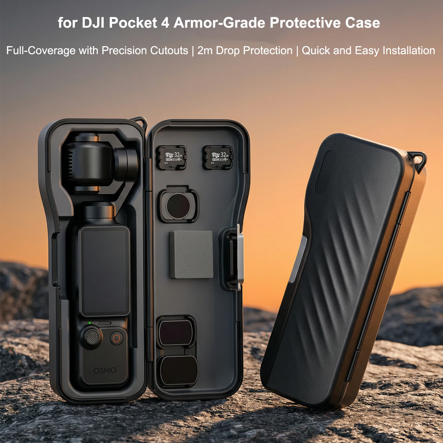 for DJI Pocket 4/3 Armor Protective Case 2M Drop Proof Full Coverage Precision Cutouts Quick Mount ABS Silicone Dual Layer
