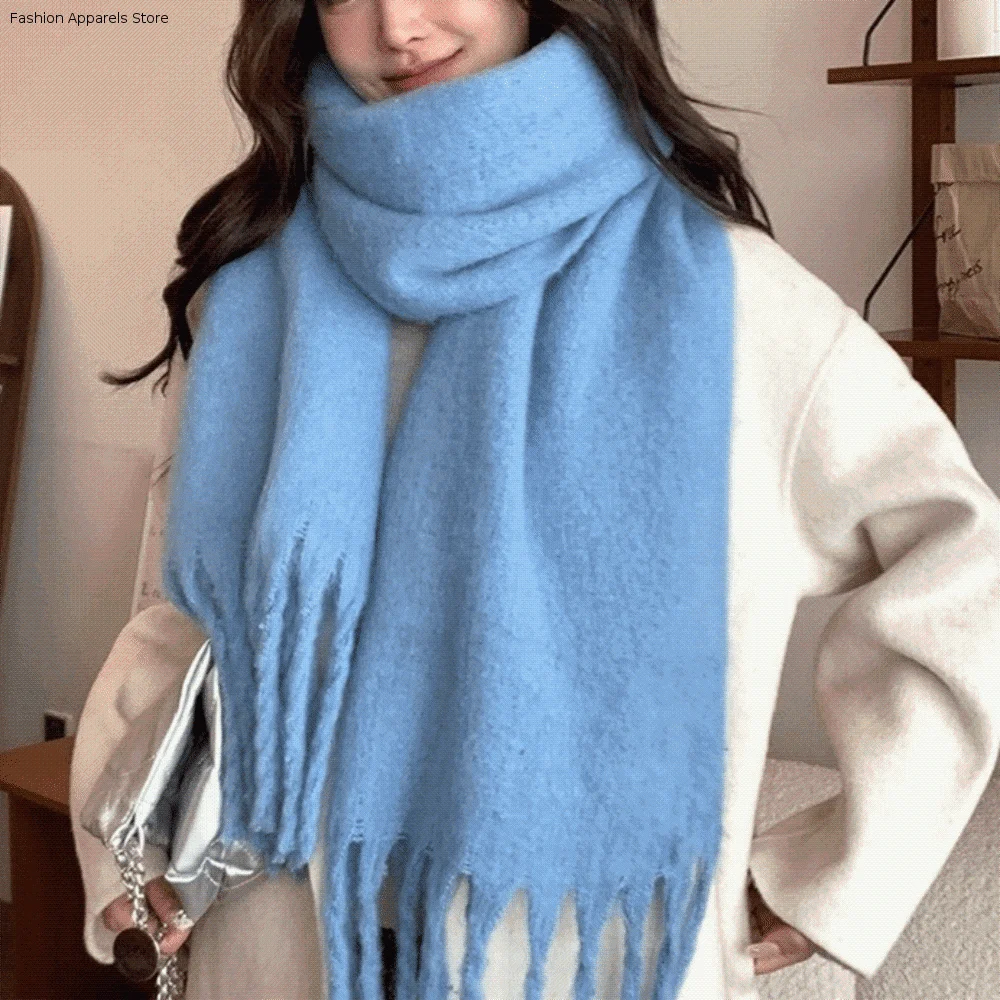 

Retro Mohair Wool Scarf Tassel Thicken Winter Cashmere Scarves Keep Warm Korean Style Long Shawl Autumn Winter