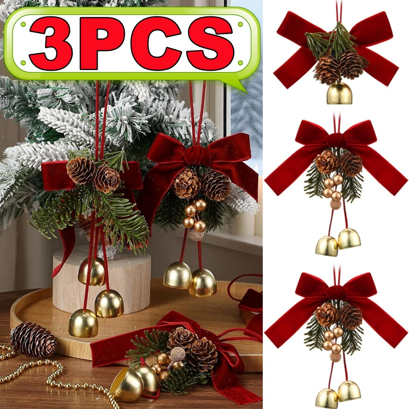 1-3 قطعة عيد الميلاد جلجل أجراس الباب شماعات حلية المخملية القوس الصنوبر مخروط جرس المعلقات ل زينة عيد الميلاد هدايا عيد الميلاد