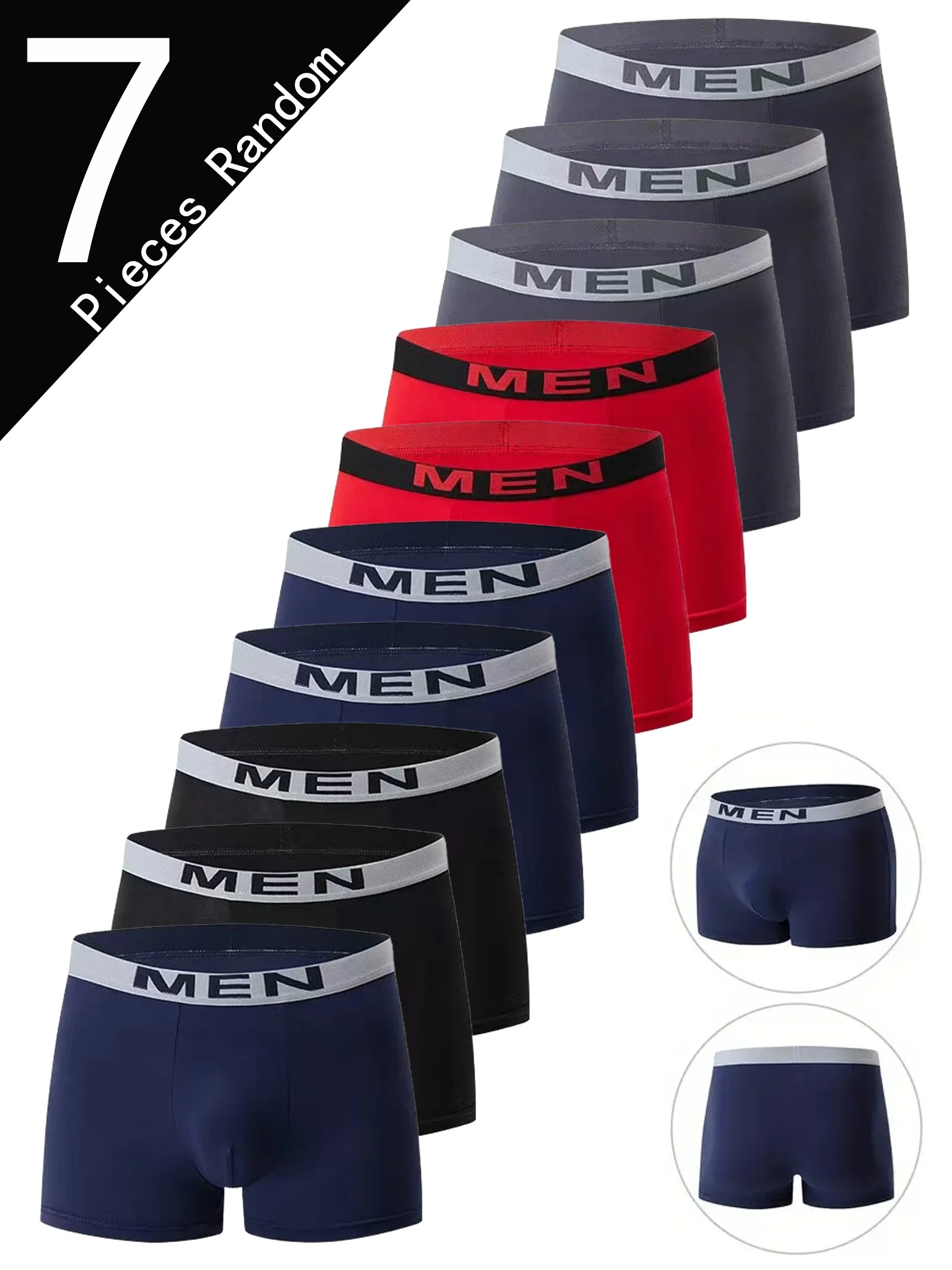 

7-Pc [MEN] Men'S Solid Color Boxer Briefs, Everyday Casual, Super Comfortable Elastic Waistband, Breathable