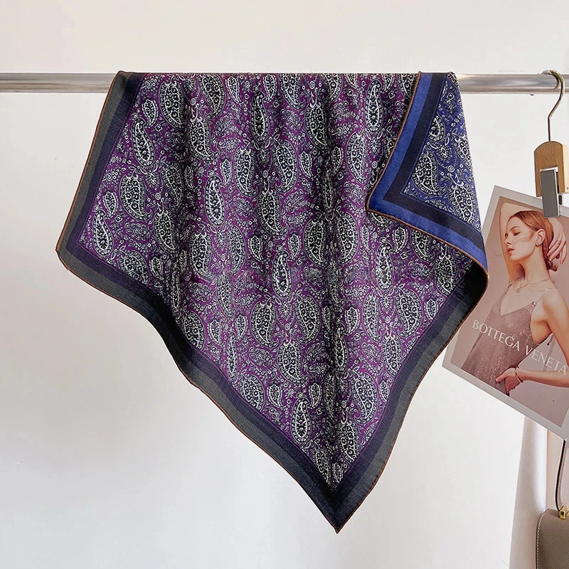 

30% Silk 70% Wool Neck Scarf for Women 2026 Ethnic Purple Paisley Print Wool Silk Scarf Luxury Winter Man Scarf Neck Warmer