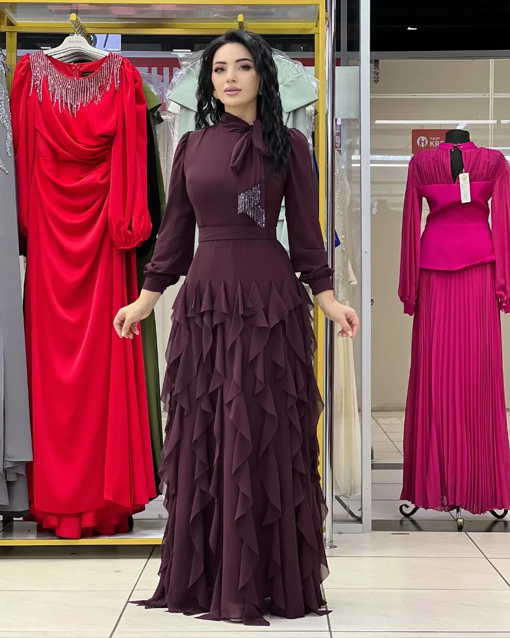 

Формальные шифоновые платья трапециевидной формы с высоким воротником и блестками по индивидуальному заказу, вечерние блестящие платья унисекс