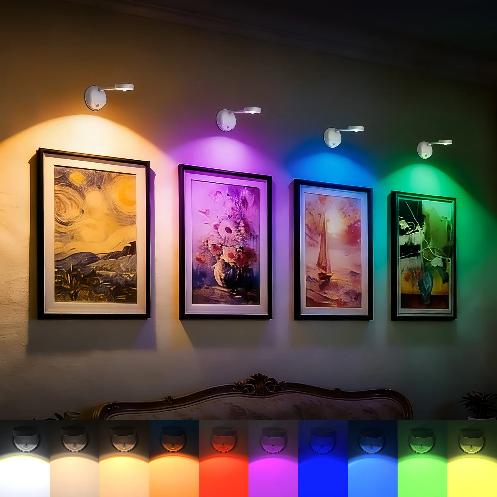 

RGB Motion Sensor Wall Light Rechargeable Magnetic LED Wall Lamp 16 Colors Dimmable Remote for Stairway Bedroom Hallway Decor