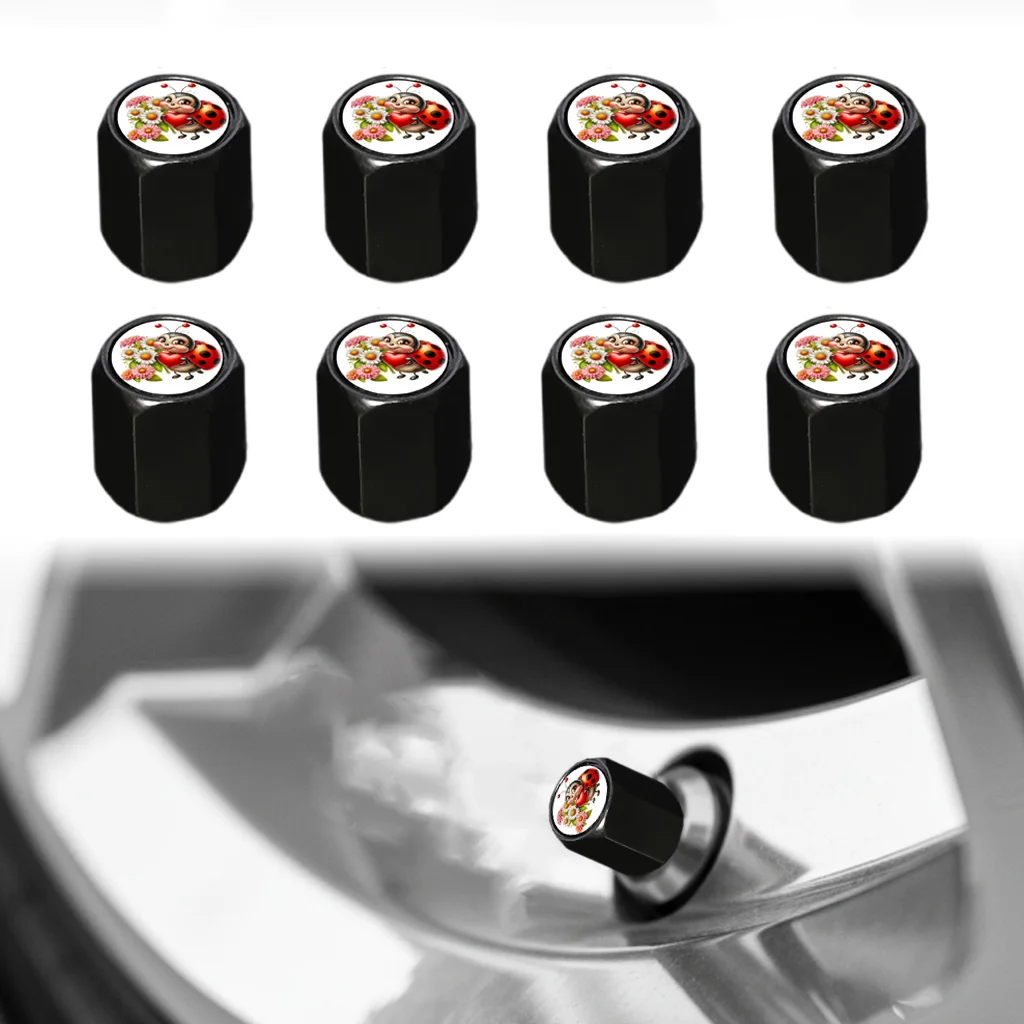 

8Pcs Ladybugs and Flowers Car Tire Valve Stem Caps Floral Personality Car Accessories for Car SUV Truck