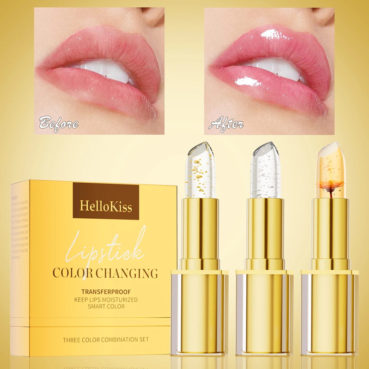 3 قطع من أحمر الشفاه بتلات متغير الألوان للنساء يرطب كوب شفاه يدوم طويلاً وغير لزج #5