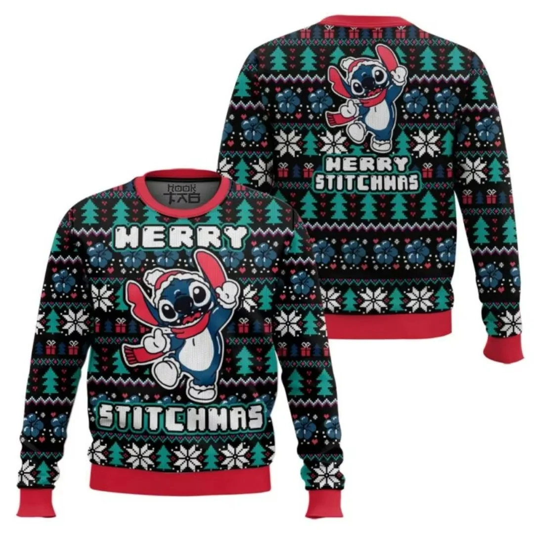 Disney Stitch Merry Stitchmas Ugly Sweatshirts 3D Print Autumn Sweatshirts Y2K Children's Hoodies Men's And Women's Sweatshirts