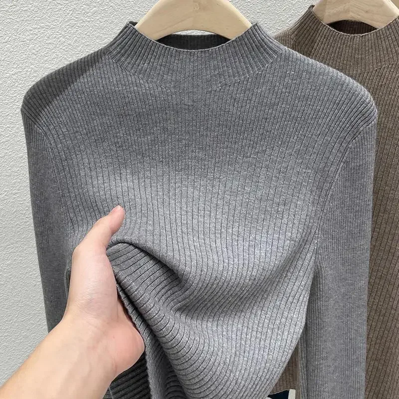 Women Shirts for Winter Bottoming Shirt  Casual Loose Knitted Pullovers Female Fall Mock Neck Solid Full Sleeve Sweater 2022 New