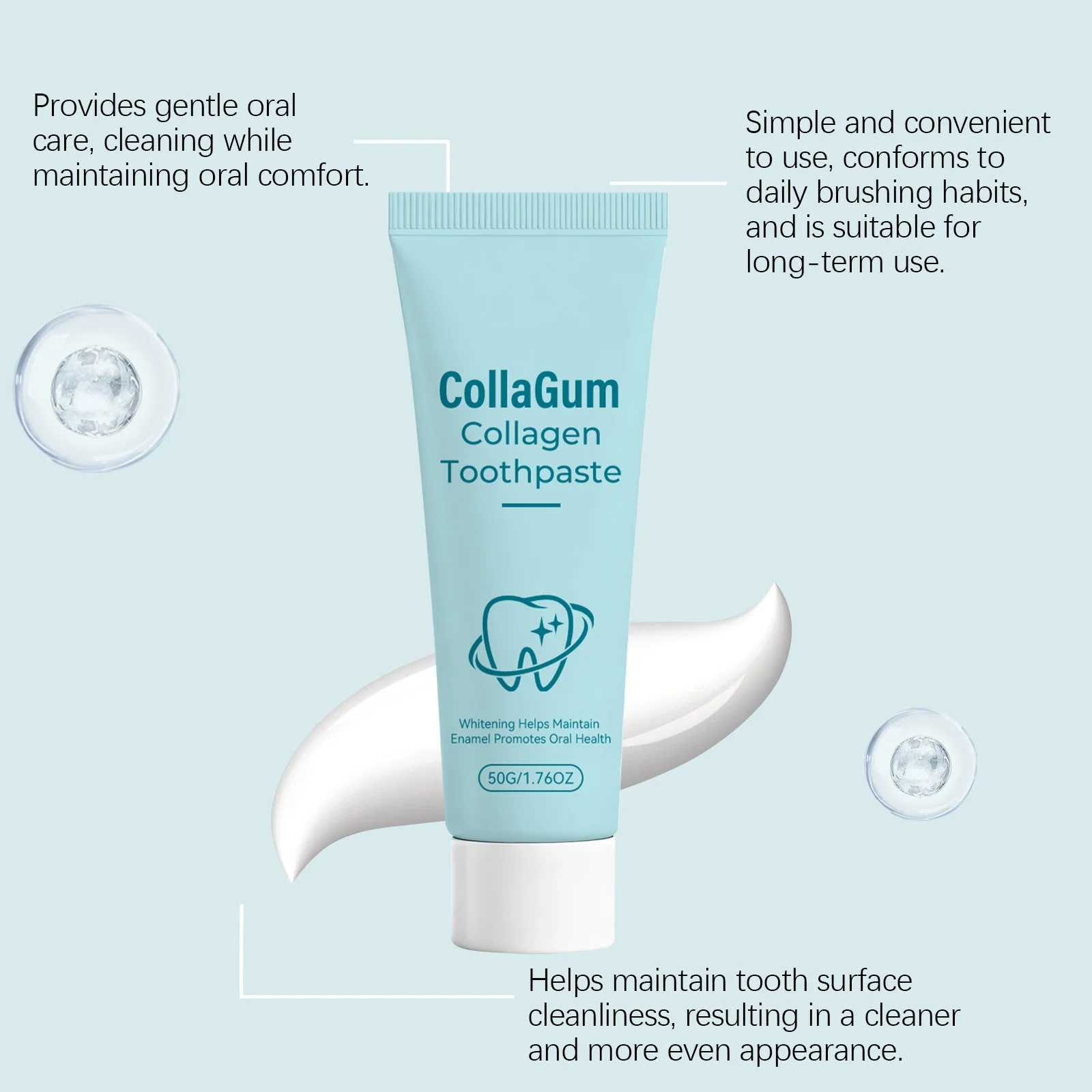 Collagen Whitening Toothpaste Gum Soothing Teeth Brightening Stain Removal Fresh Breath Oral Hygiene Gentle Cleansing Toothpaste