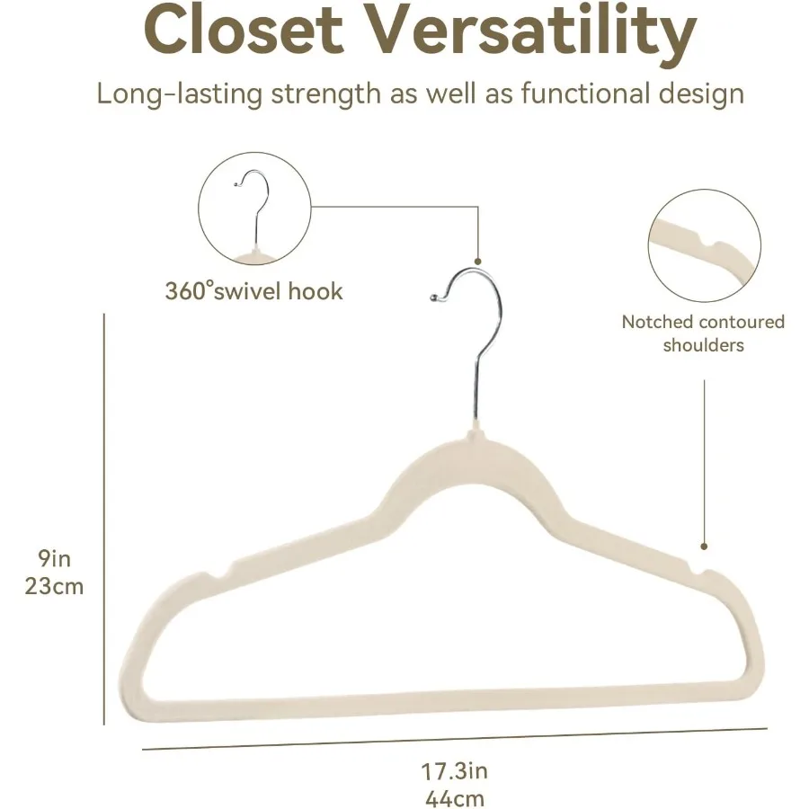 شماعات مخملية ممتازة مكونة من 30 عبوة من شماعات الملابس غير القابلة للانزلاق مع خطافات دوارة 360 درجة وتصميم نحيف لحد الأقصى