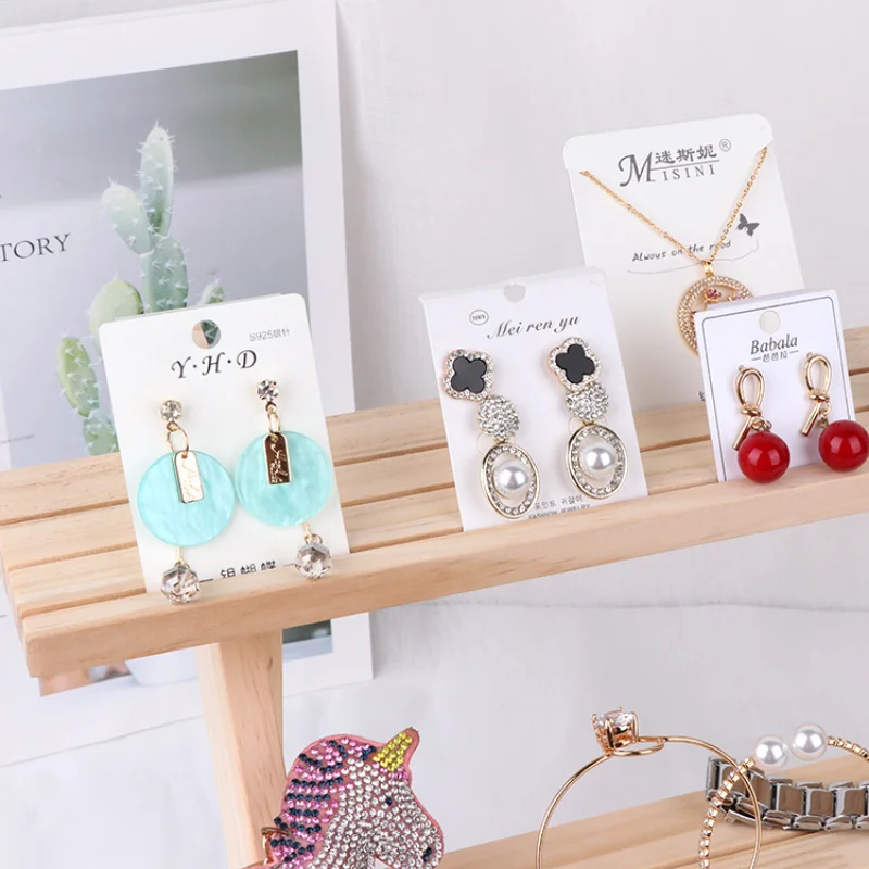 Wooden Shelf Ring Display Rack Multi-layer Earring Stud Jewelry Rack Removable Pendulum Earrings Card Jewelry Rack Home Storage