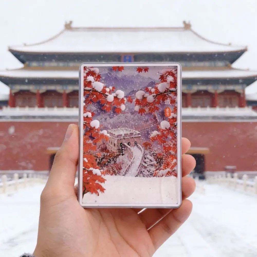 Acrylic Refrigerator Magnet Beijing Travel Souvenir Snow Quicksand Design Decorative Magnetic Ornament For Kitchen