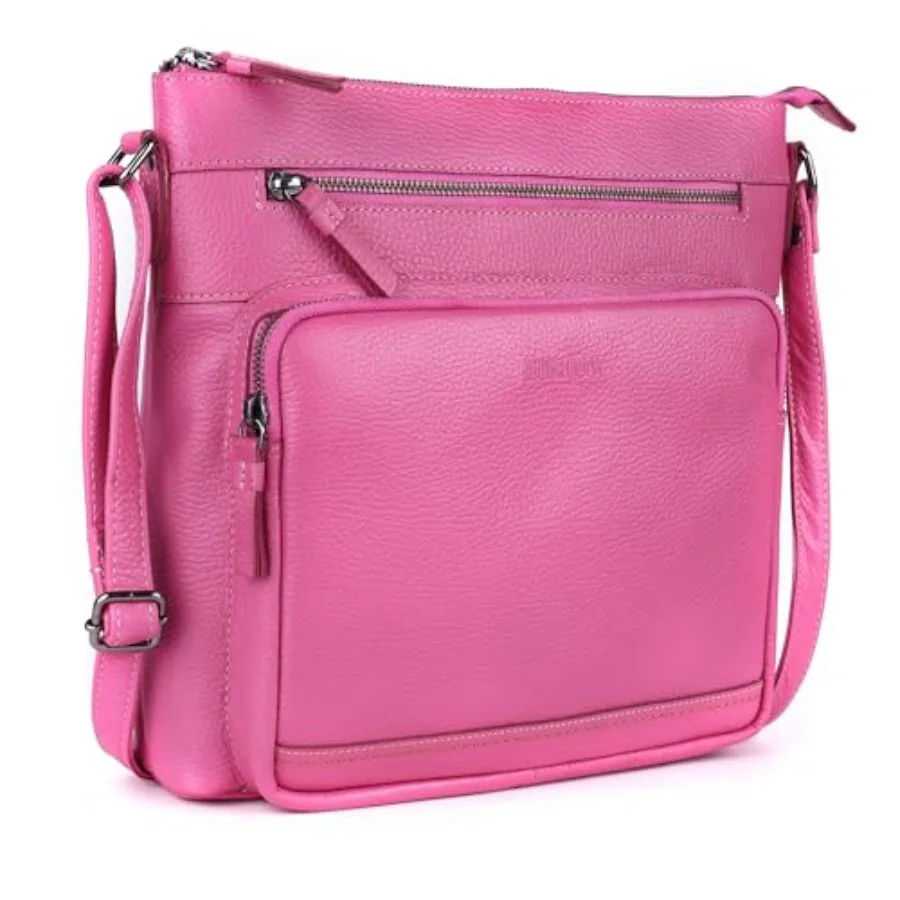 

Crossbody purse for daily use, genuine leather, black, soft triple-zip design with extra-large capacity
