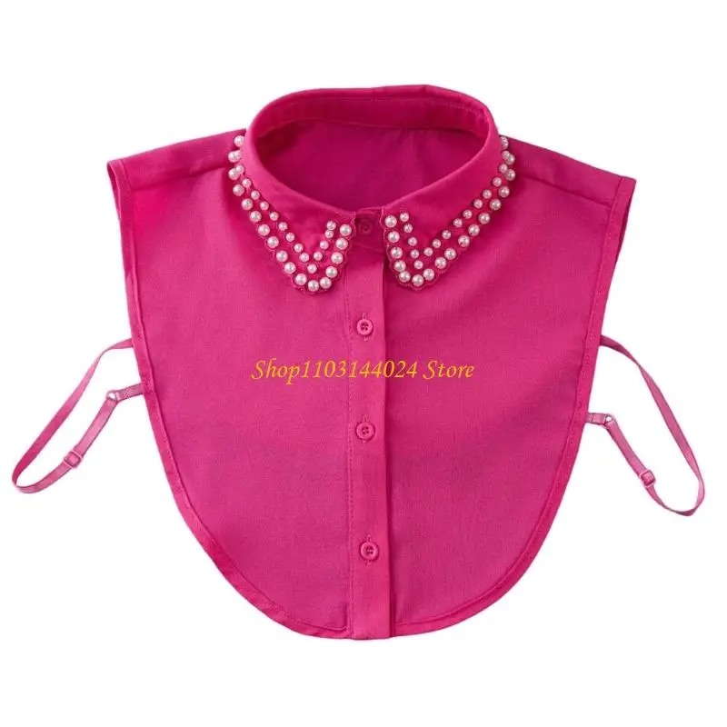 

N5KE Half Shirts BlousePolyester Detachable Pearls Collar for Frequent Use Maintenance
