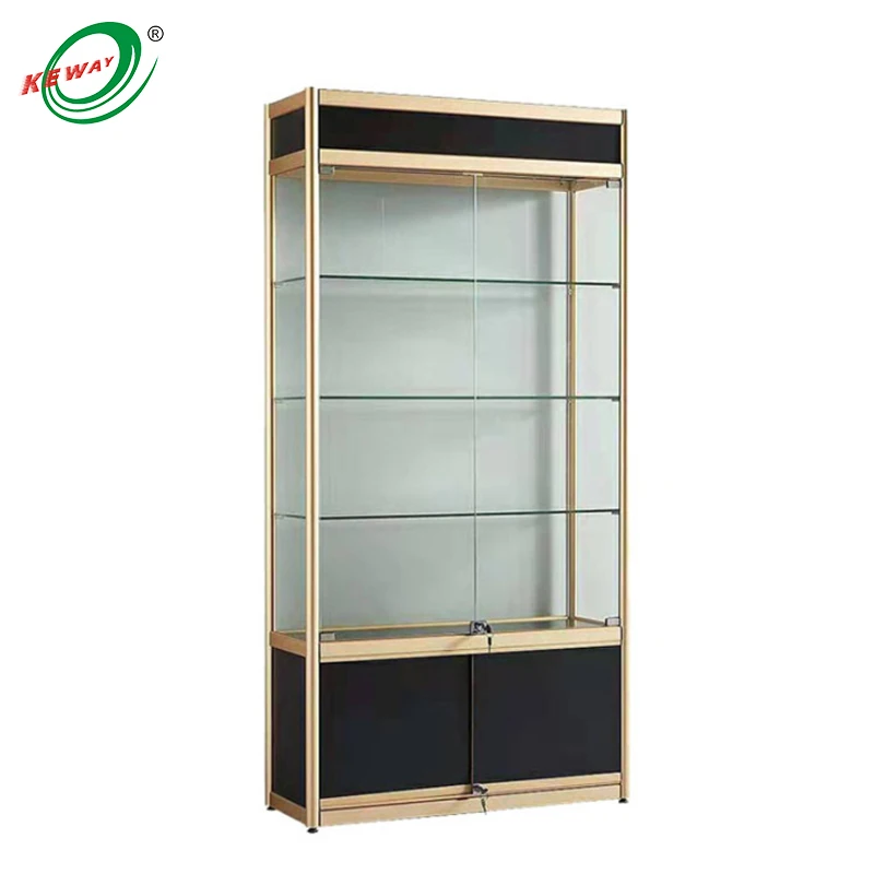 Custom. full tempered glass display cabinet with LED light