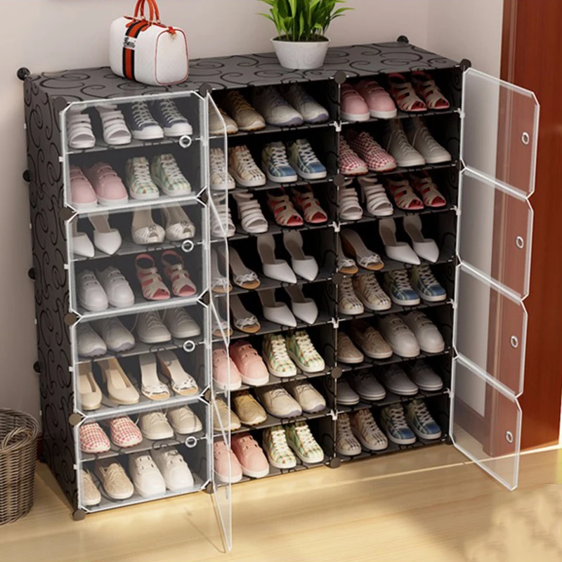 

Black Entryway Shoe Rack Modern Divider Foldable Dustproof Living Room Shoe Cabinet Thin Folding Plastic Gabinete Furnitures