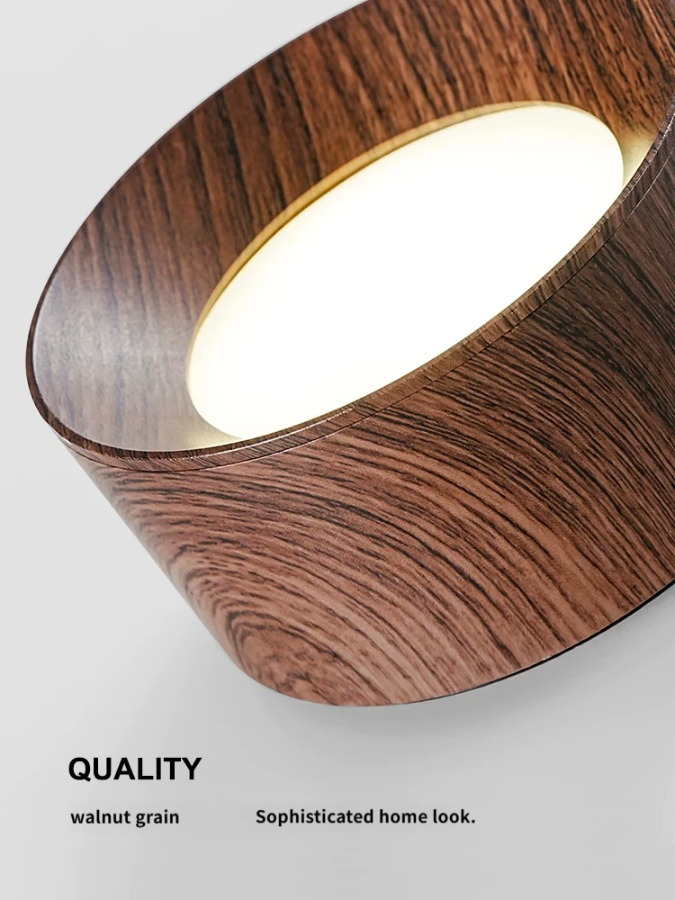 LED Surface Mount Downlight Retro Walnut Wood Grain No Main Light Anti‑Glare Eye‑Caring Ceiling Light For Living Room Entrance