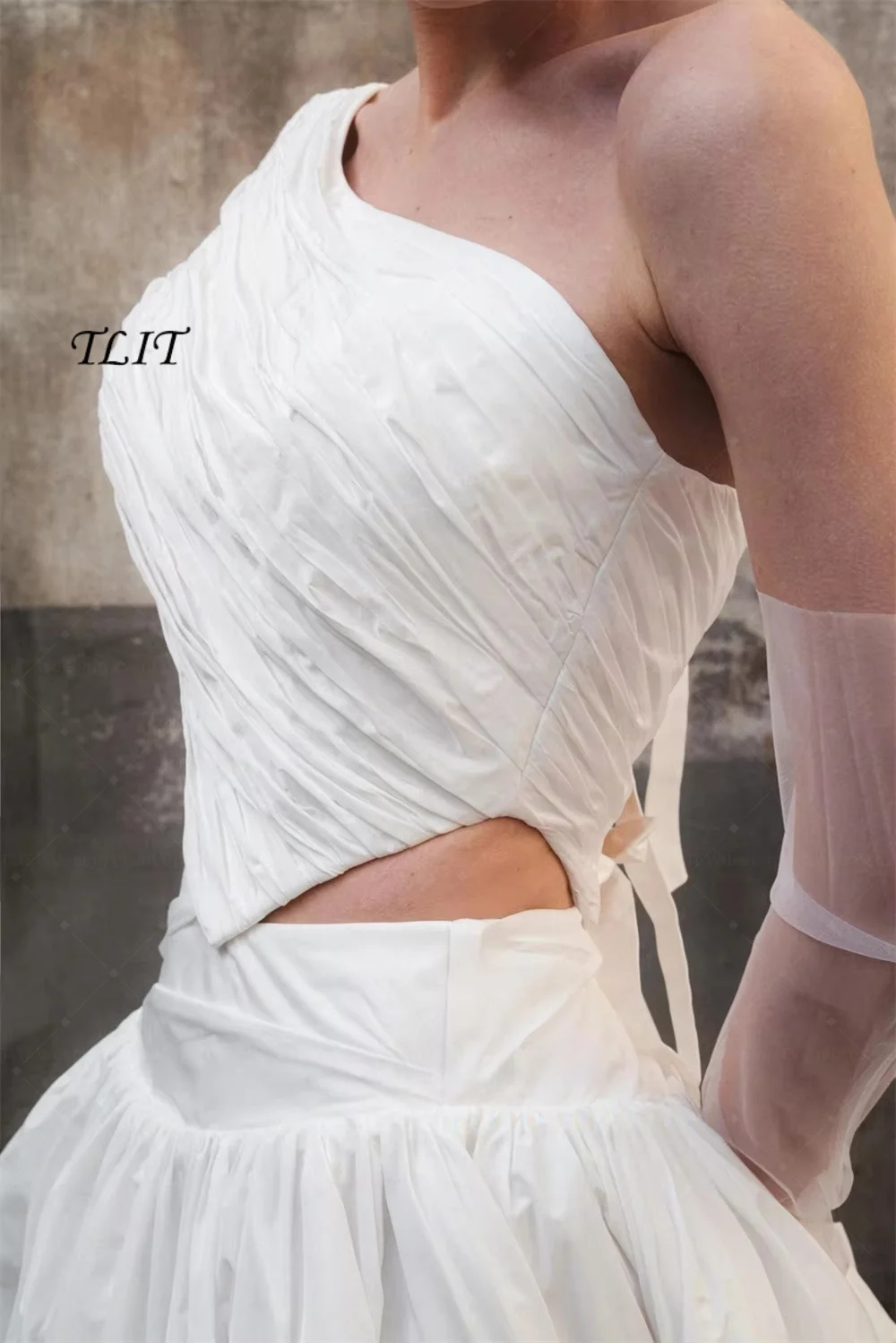 TLIT Customized Ivory Taffeta 2Pcs Wedding Dresses Elegant One-Shoulder Bridal Gown A-line Long Sweep Train Wedding Party Dress