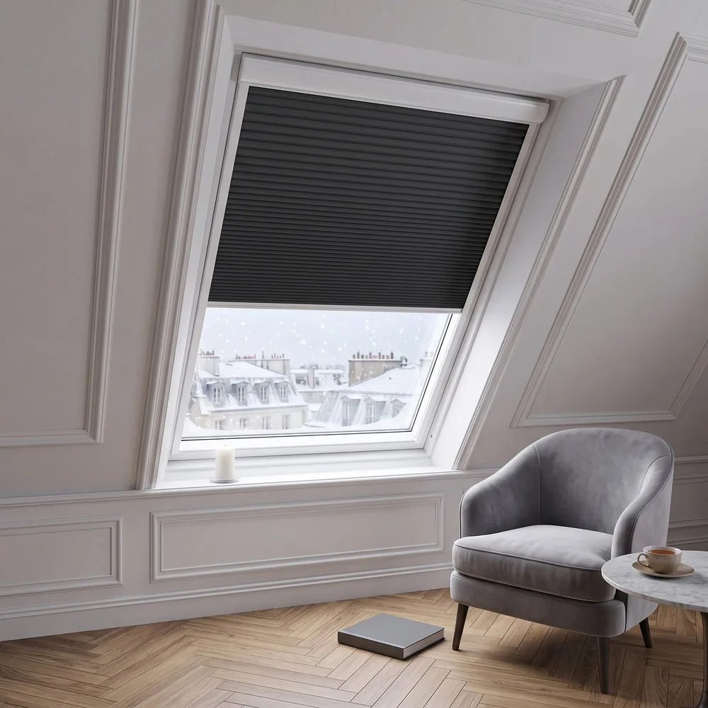 Smart Cellular Honeycomb Shades for Skylight, Full Blackout Motorized Window Blind, Solar Powered Version, Tuya App, Custom Made