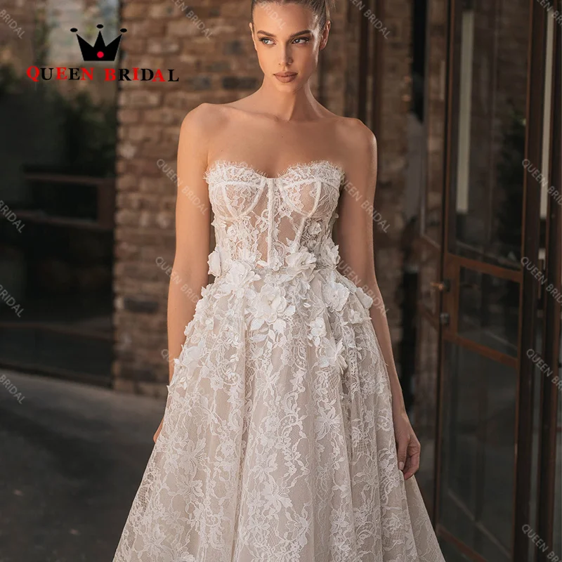 Exquisito vestido De Novia De encaje con escote en V, sin mangas, apliques, Espalda descubierta, largo hasta el suelo, personalizado, Z57Y