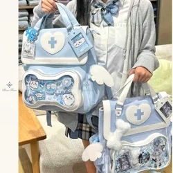 Y2K-Bolso de mano con bolsillo transparente para mujer, mochila Lolita Kawaii, bolso de hombro para niña, bolso de mano para muñeca japonesa