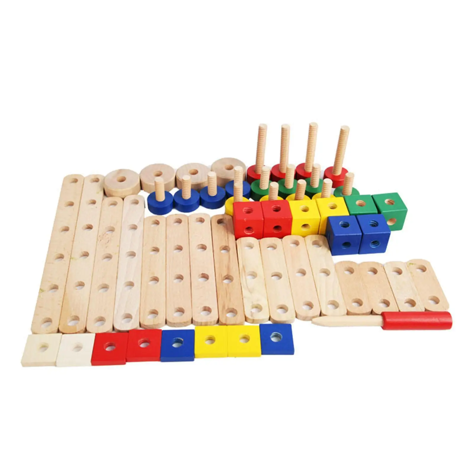 

Kids Nut and Bolts Toy Wooden Construction Building Set Box, Wood Block Building Kit for Preschool Party Toy