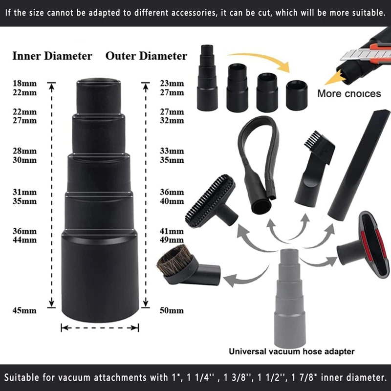 8Pcs Universal Vacuum Attachment Kit Wet Dry Plastic Vacuum Hose Adapter 1-1/4Inch Vacuum Cleaners Accessories