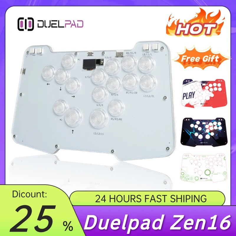 

Duelpad Zen16 Эргономичный безрычажный эргономичный универсальный/безклеенный аркадный контроллер без рычага для ПК/NS/PS4
