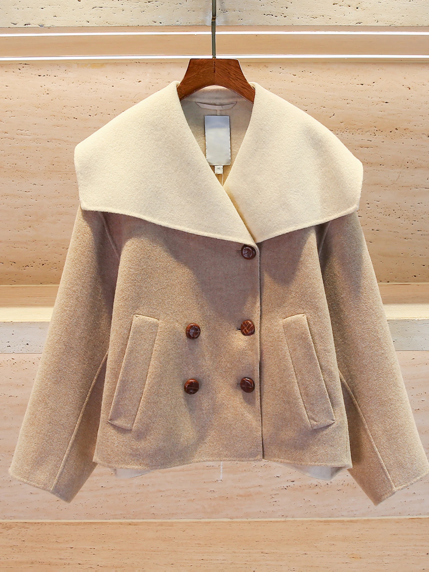 

Double-Buttoned ort Woolen Cardigan Coat for Women with Naval Collar Autumn Winter New Arrival Simple Sle Commute Faion