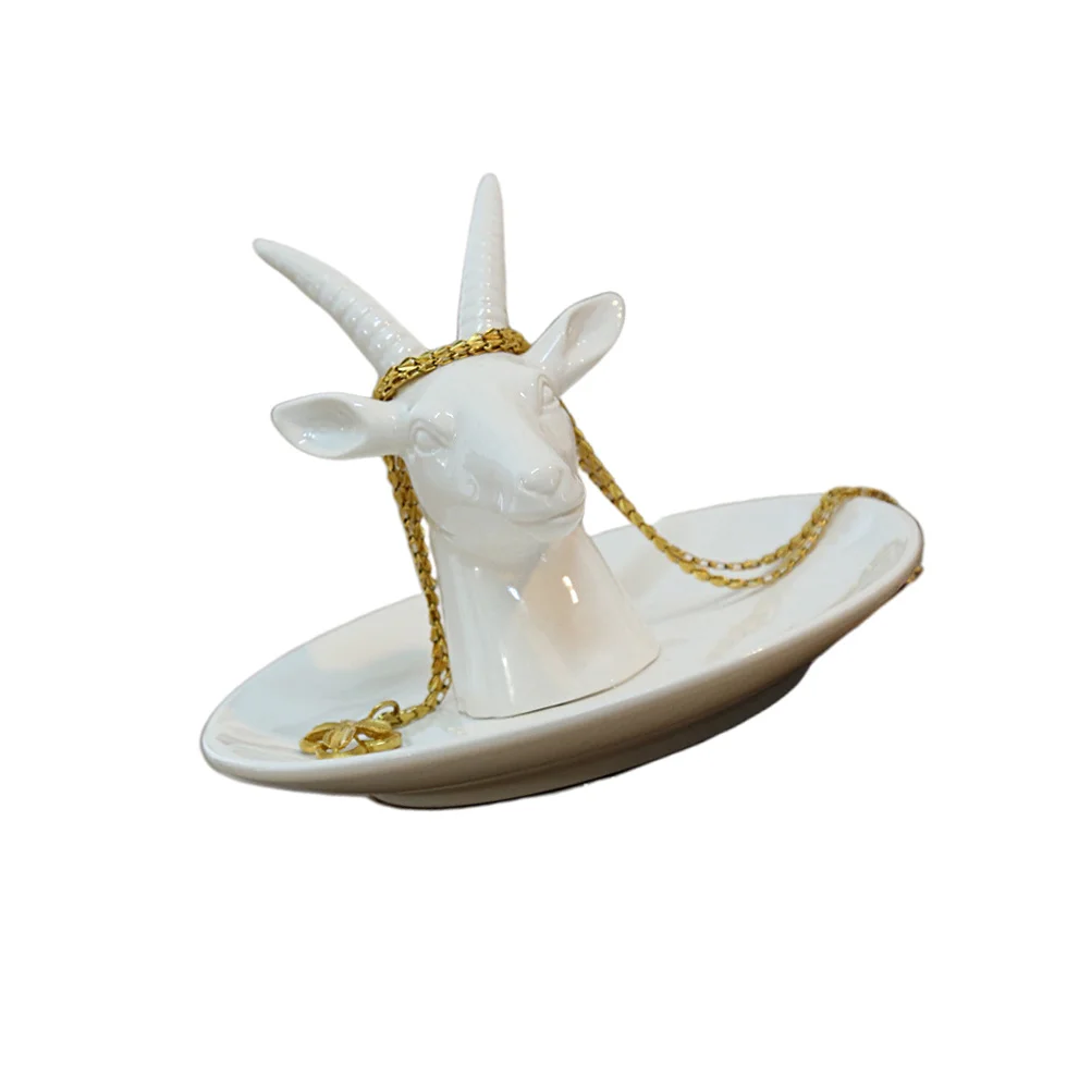 

Ceramic Antelope Jewelry Tray Sturdy White Decorative Jewelry Storage Plate Home Ornament Ceramic Tray