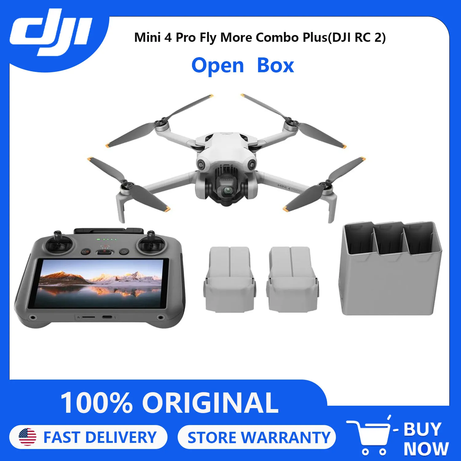 Open Box-DJI Mini 4 Pro Fly More Combo Plus with DJI RC 2, Drones with Camera for Adults 4K, 3 Intelligent Flight Battery Plus for up to 135 Mins Flight Time, Smart Return to Home, Drone for Beginners