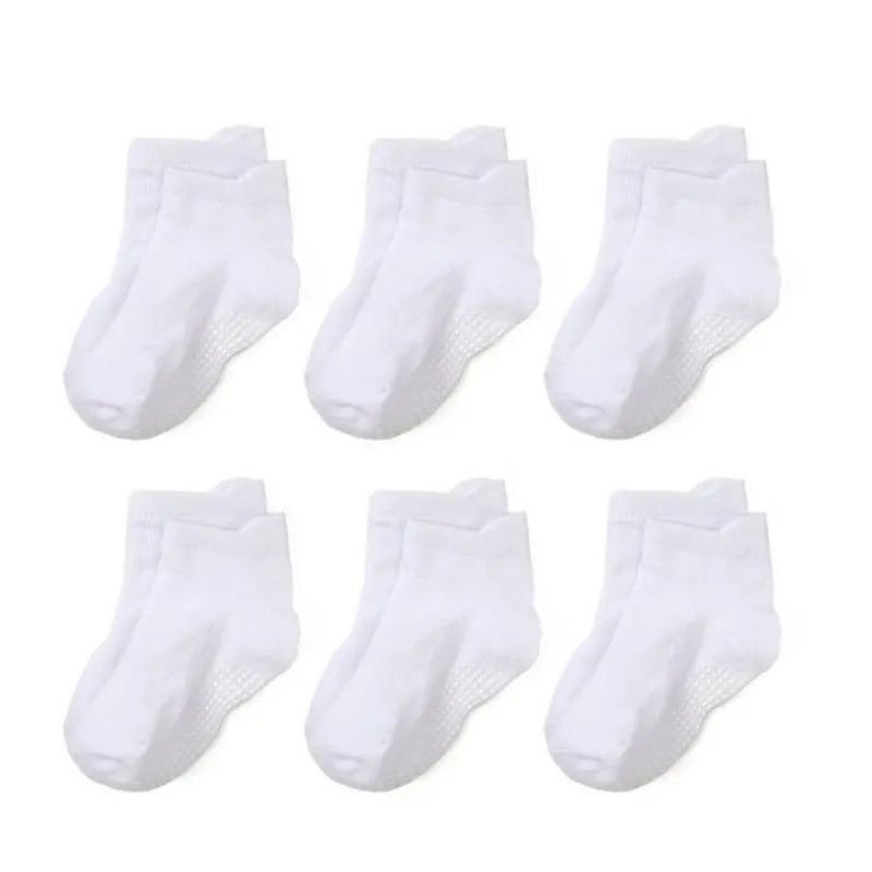 6 Pairs/lot Children\'s Socks For Boys Girl Black White Cotton Anti-slip Boat Floor Kid Sock With Rubber Grips Four Season 0-7Y