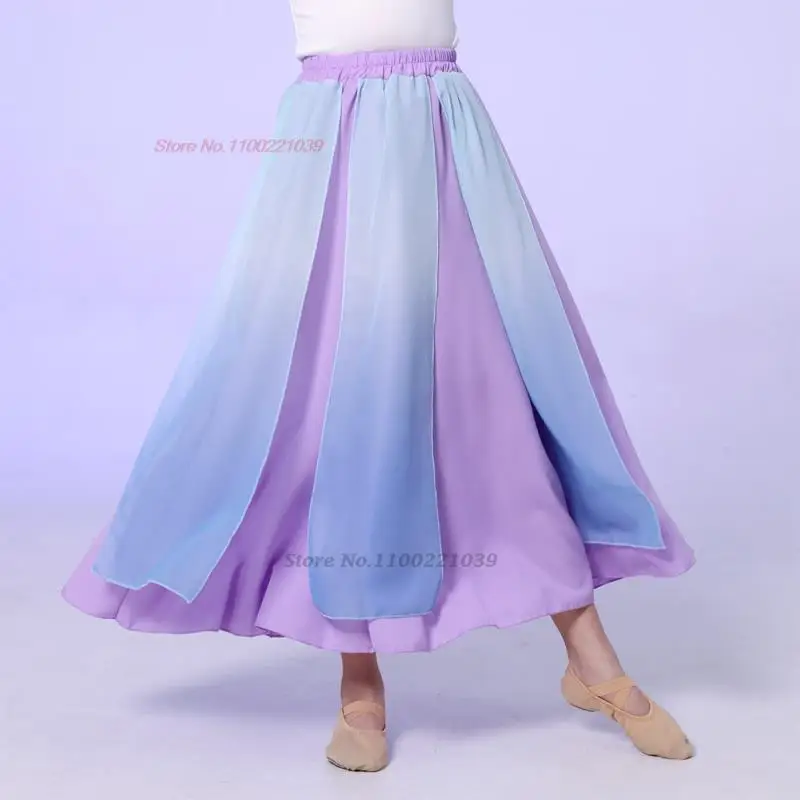 Strój do tańca ludowego dla dzieci chińskich z 2025 roku, elegancki szyfonowy hanfu, zestaw top + spódnica, vintage sukienka wróżki, strój do tańca scenicznego