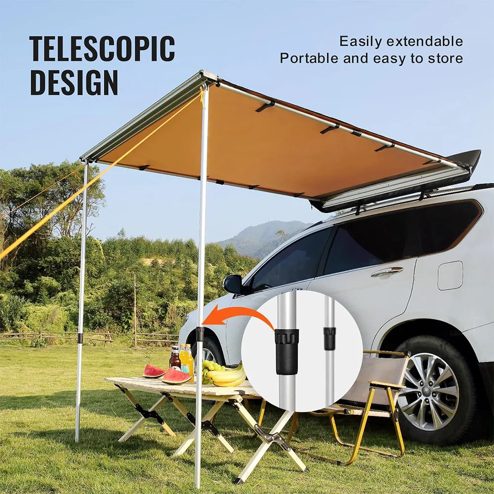 Vehicle Awning Sun Shade Coverage PU3000mm UV50+ Retractable Weatherproof Car Side Awning for SUV Camping & Overland