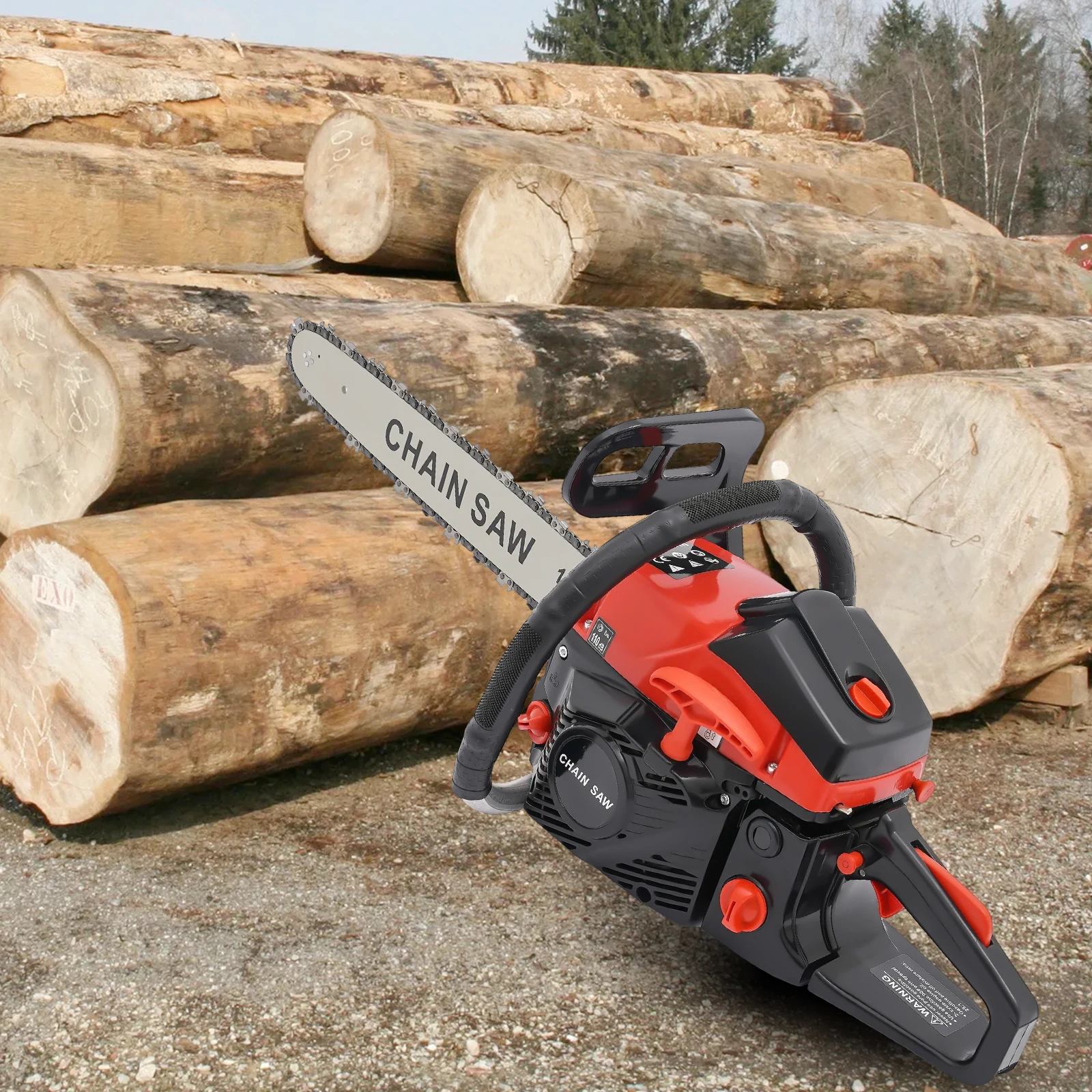 58cc Gasoline Chainsaw 2.2KW Power, Woodworking Cutting Tool 11000RPM 18" Cutting Bar for Heavy-Duty Logging