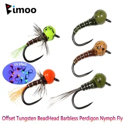 Bimoo 5PCS #20 Offset Tungsten Bead Head Barbless Perdigon Nymph Fly Fast Sinking Midge Nymph For Trout Bluegill Fishing Lure